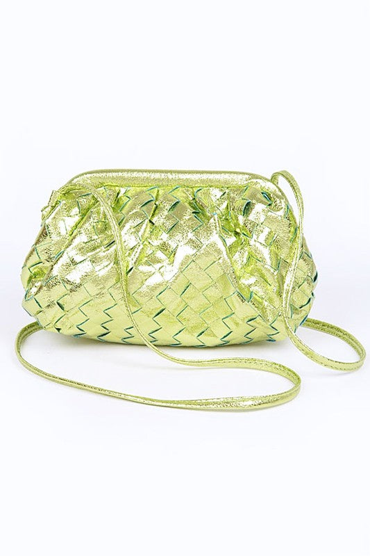 Metallic Weaved Soft Swing Bag Lime O/S by Artini Accessories | Fleurcouture