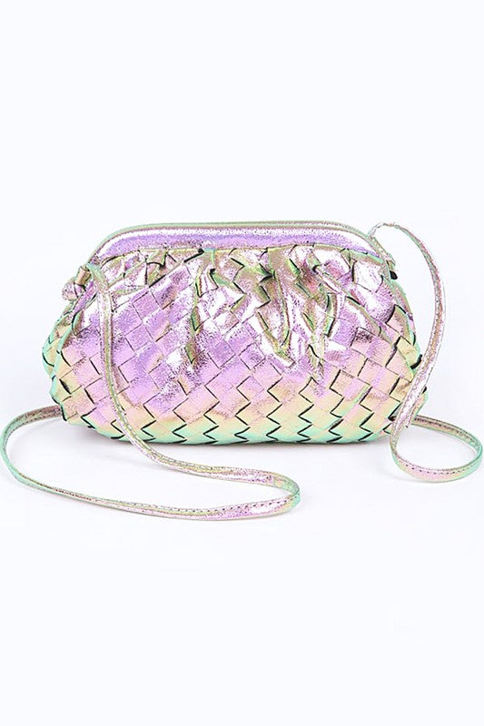 Metallic Weaved Soft Swing Bag Pink O/S by Artini Accessories | Fleurcouture