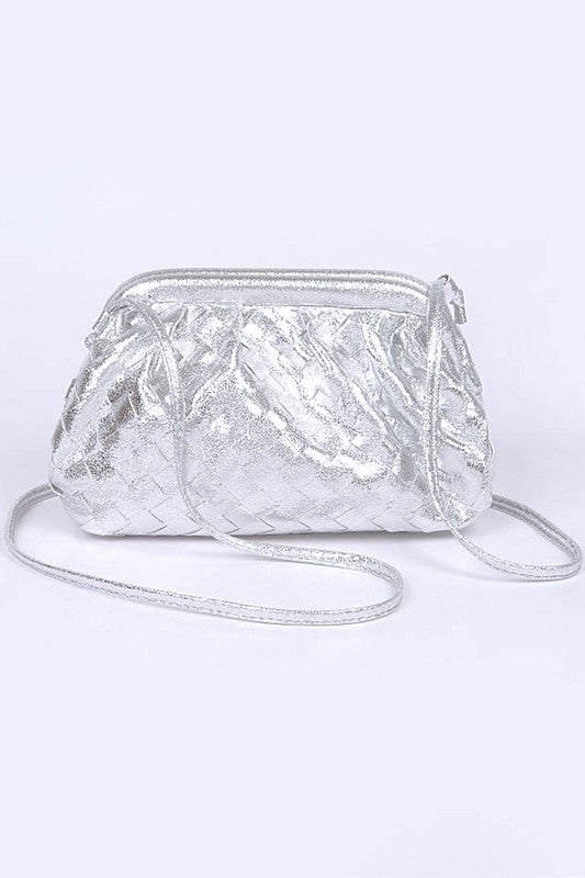 Metallic Weaved Soft Swing Bag Silver O/S by Artini Accessories | Fleurcouture