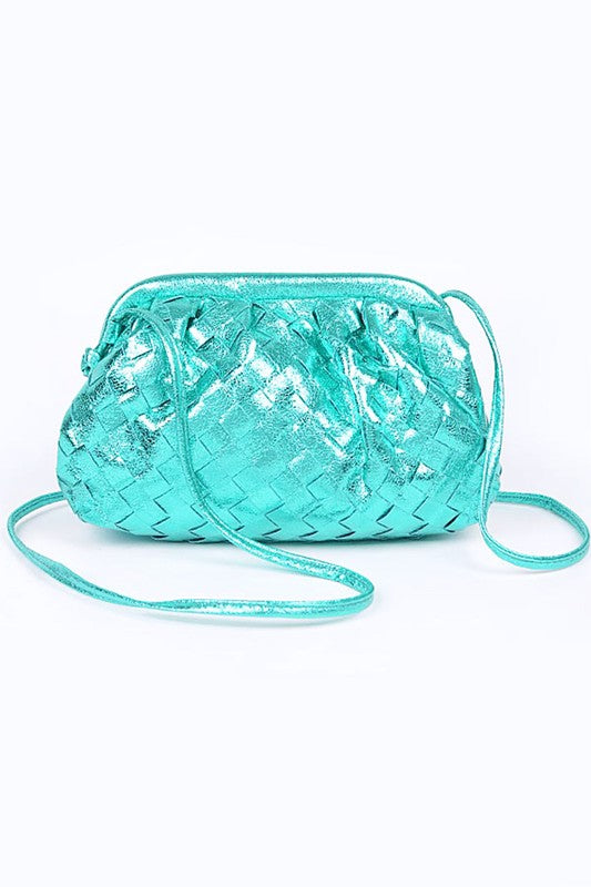 Metallic Weaved Soft Swing Bag Turquoise O/S by Artini Accessories | Fleurcouture