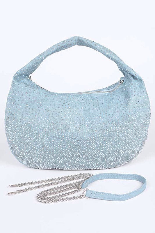 Micro Studs Convertible Denim Hobo Bag Light Blue O/S by Artini Accessories | Fleurcouture