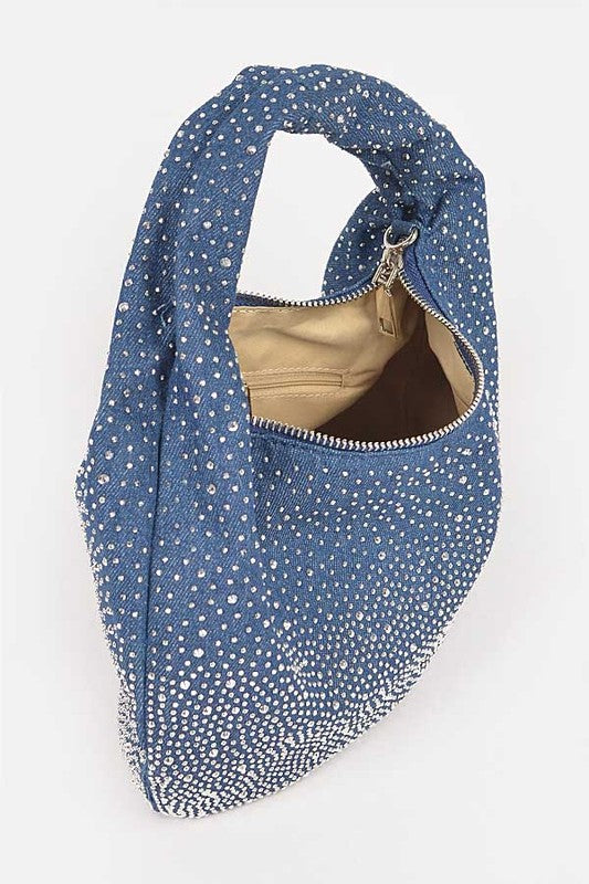 Micro Studs Convertible Denim Hobo Bag O/S by Artini Accessories | Fleurcouture