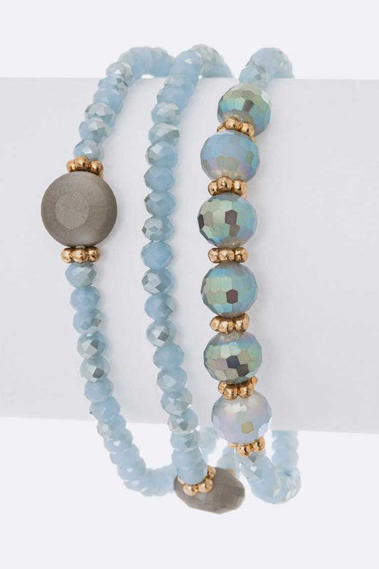Mix Crystal Stretch Bracelet Set Blue O/S by LA Jewelry Plaza | Fleurcouture