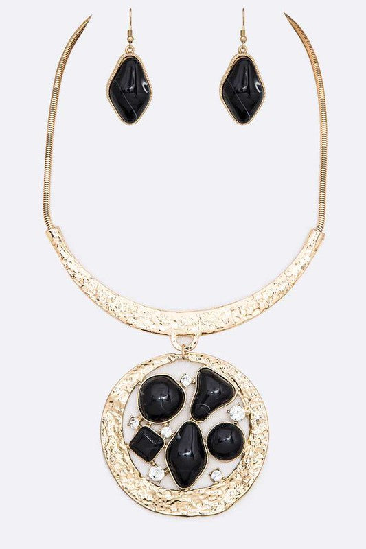 Mix Gem Pendant Collar Necklace Set Black O/S by LA Jewelry Plaza | Fleurcouture