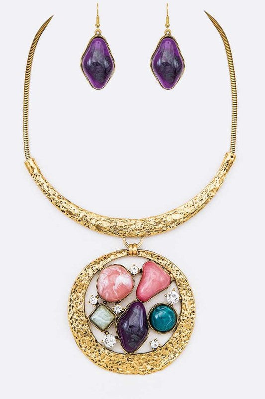 Mix Gem Pendant Collar Necklace Set Multi O/S by LA Jewelry Plaza | Fleurcouture