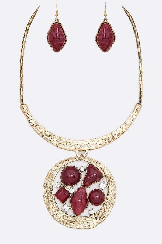 Mix Gem Pendant Collar Necklace Set Red O/S by LA Jewelry Plaza | Fleurcouture