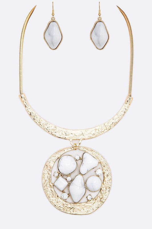 Mix Gem Pendant Collar Necklace Set White O/S by LA Jewelry Plaza | Fleurcouture