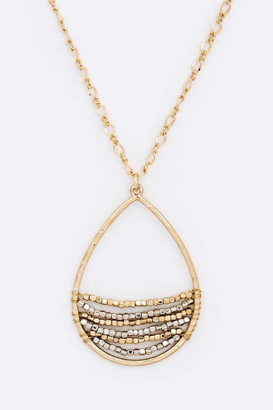 Mix Metallic Beads Wired Pendant Necklace Gold O/S by LA Jewelry Plaza | Fleurcouture