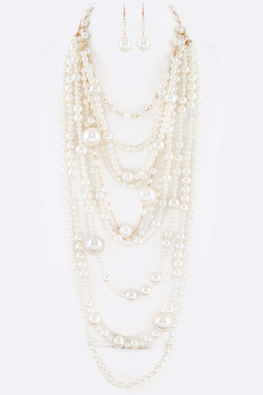 Mix Pearl Statement Layer Necklace Set Cream 1 by LA Jewelry Plaza | Fleurcouture