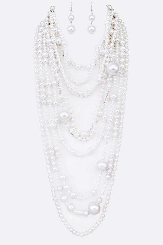 Mix Pearl Statement Layer Necklace Set White 1 by LA Jewelry Plaza | Fleurcouture