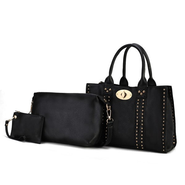 MKF Elissa Satchel Handbag by Mia K- 3 pc Set Black - Black One Size by MKF Collection by Mia K | Fleurcouture