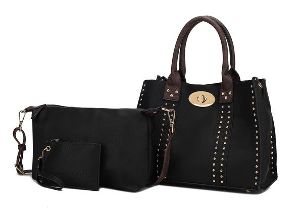 MKF Elissa Satchel Handbag by Mia K- 3 pc Set Black-Coffee One Size by MKF Collection by Mia K | Fleurcouture