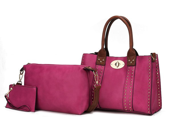 MKF Elissa Satchel Handbag by Mia K- 3 pc Set Fuschia One Size by MKF Collection by Mia K | Fleurcouture