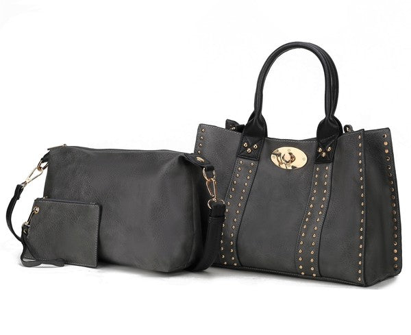 MKF Elissa Satchel Handbag by Mia K- 3 pc Set Grey-Black One Size by MKF Collection by Mia K | Fleurcouture