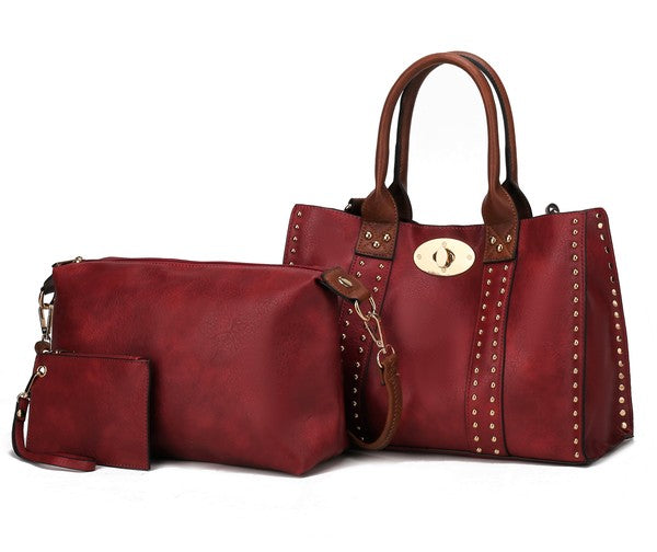 MKF Elissa Satchel Handbag by Mia K- 3 pc Set Red - Brown One Size by MKF Collection by Mia K | Fleurcouture