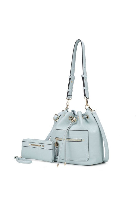 MKF Larissa Bucket Handbag with Wallet by Mia K Light Blue One Size by MKF Collection by Mia K | Fleurcouture