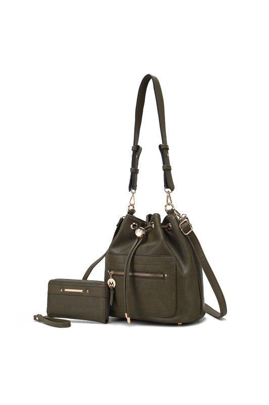 MKF Larissa Bucket Handbag with Wallet by Mia K Olive One Size by MKF Collection by Mia K | Fleurcouture