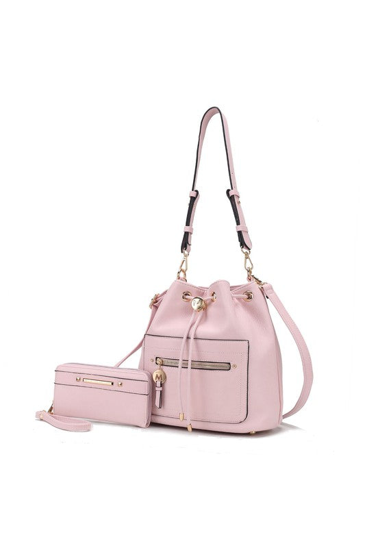 MKF Larissa Bucket Handbag with Wallet by Mia K Pink One Size by MKF Collection by Mia K | Fleurcouture