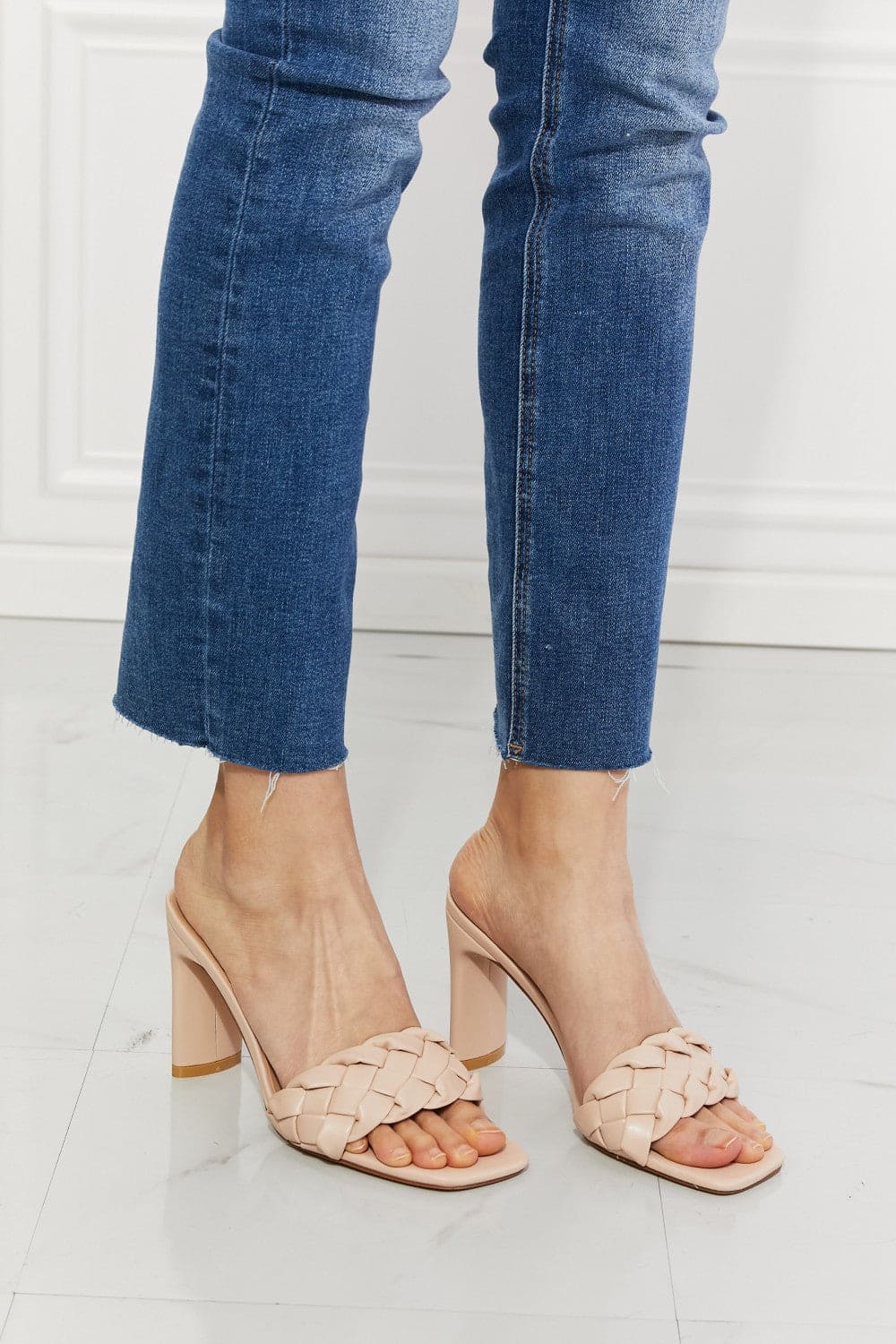 MMShoes Top of the World Braided Block Heel Sandals in Beige Beige 6 by Trendsi | Fleurcouture