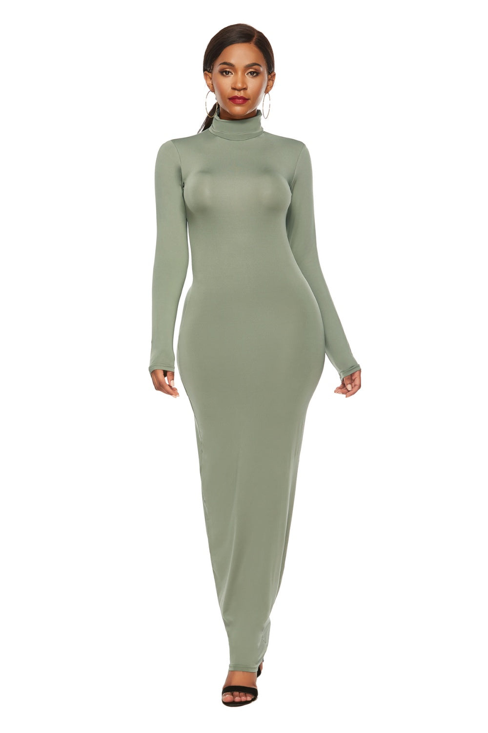 Mock Neck Long Sleeve Maxi Slim Dress Women&