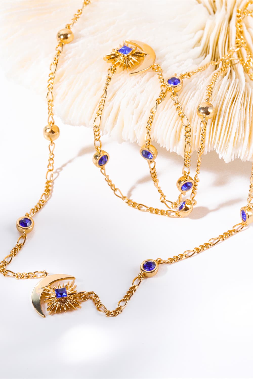 Moon & Star Shape Zircon Pendant Necklace Gold One Size Jewelry by Trendsi | Fleurcouture