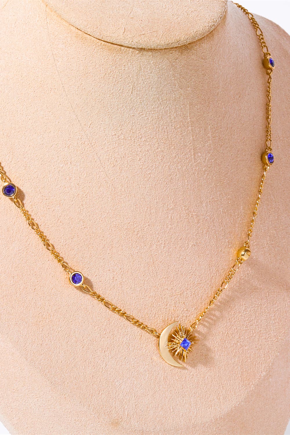 Moon & Star Shape Zircon Pendant Necklace Gold One Size Jewelry by Trendsi | Fleurcouture