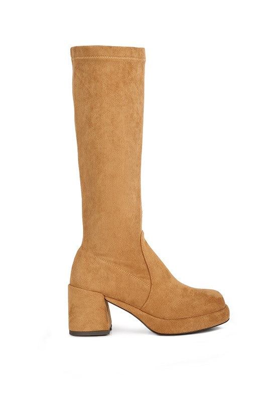 Morpin Stretch Suede Calf Boots Tan by Rag Company | Fleurcouture