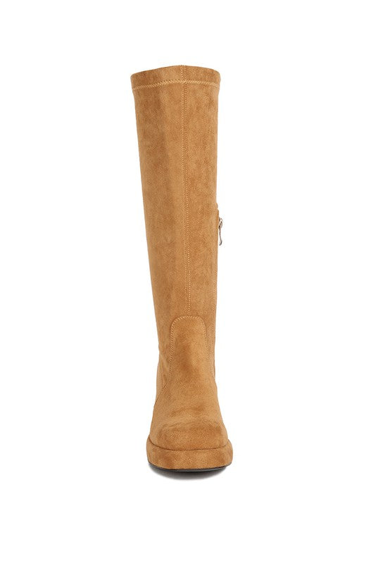 Morpin Stretch Suede Calf Boots Tan by Rag Company | Fleurcouture