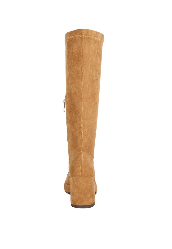 Morpin Stretch Suede Calf Boots Tan by Rag Company | Fleurcouture