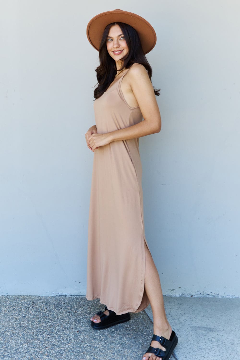 Ninexis Good Energy Full Size Cami Side Slit Maxi Dress in Camel Camel by Trendsi | Fleurcouture