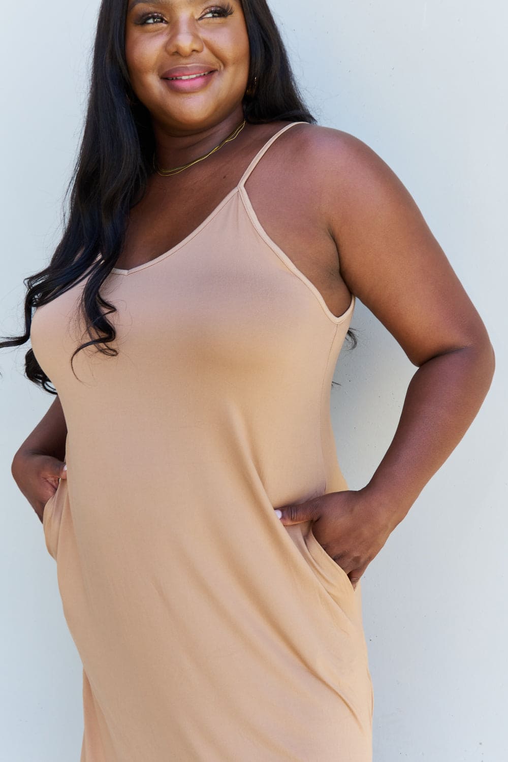 Ninexis Good Energy Full Size Cami Side Slit Maxi Dress in Camel Camel by Trendsi | Fleurcouture