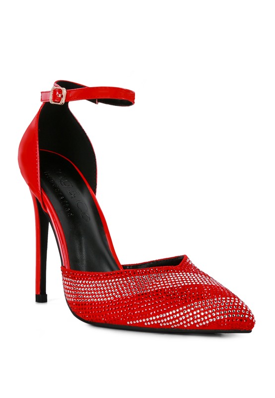 NOBLES High Heeled Patent Diamante Sandals Red 5 by Rag Company | Fleurcouture