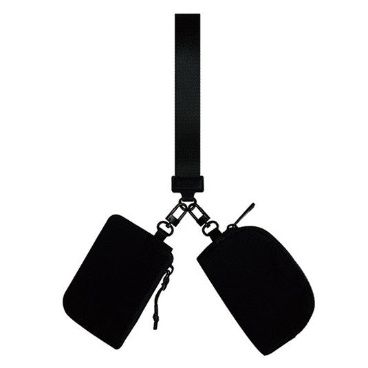 Nylon Double Pouch Clip On Wristlet Wallets Black + Black 1 by Dani & Em | Fleurcouture