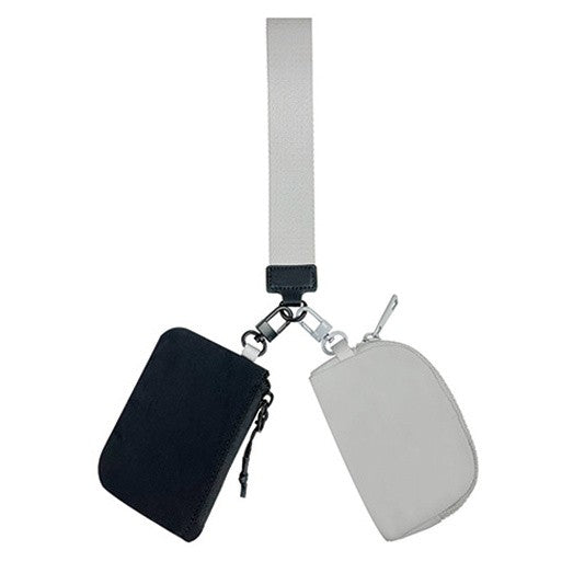 Nylon Double Pouch Clip On Wristlet Wallets Black + Gray 1 by Dani & Em | Fleurcouture
