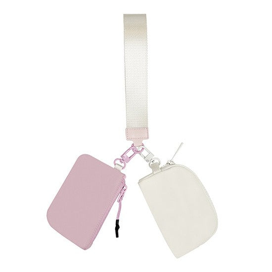 Nylon Double Pouch Clip On Wristlet Wallets Cream + Blush 1 by Dani & Em | Fleurcouture