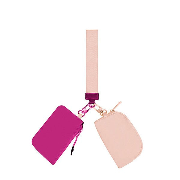 Nylon Double Pouch Clip On Wristlet Wallets Rose + Light Coral 1 by Dani & Em | Fleurcouture