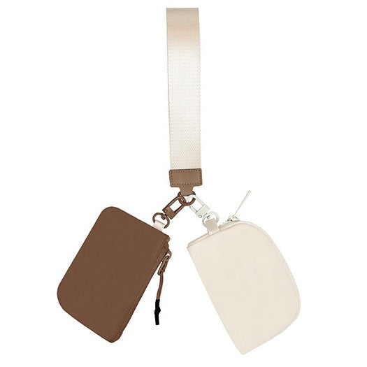 Nylon Double Pouch Clip On Wristlet Wallets Tan + Camel 1 by Dani & Em | Fleurcouture