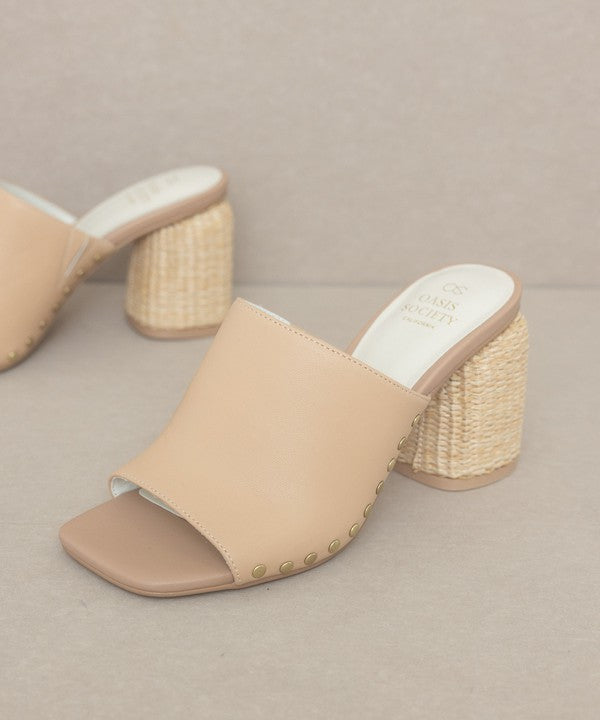 Oasis Society Serena - Studded Raffia Slide Heel NUDE 6 by Oasis Society | Fleurcouture
