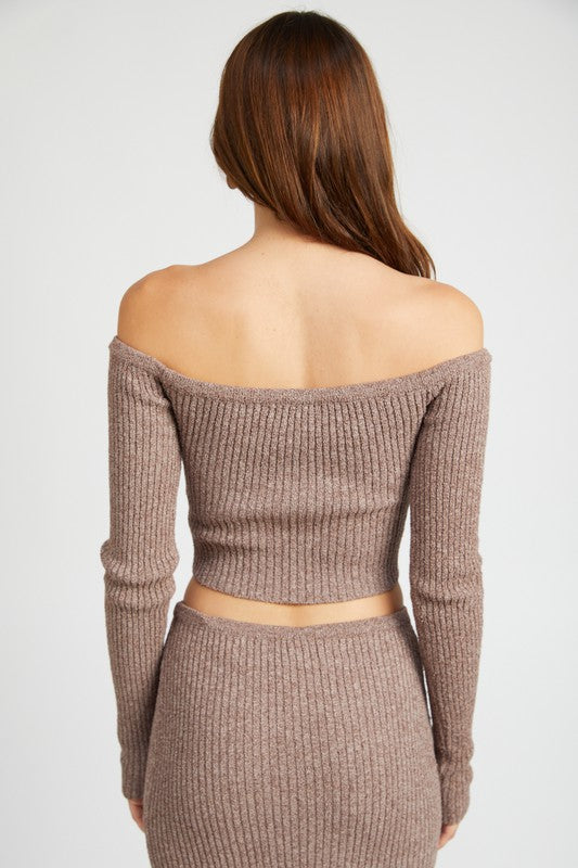 OFF SHOULDER LONG SLEEVE KNIT TOP by Emory Park | Fleurcouture