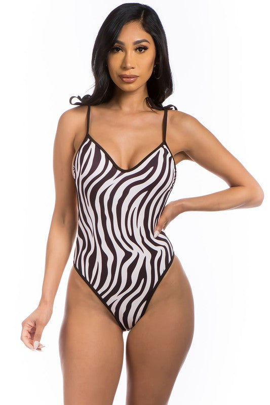 ONE-PIECE ZEBRA PRINT BATHING SUIT Brown S by Mermaid Swimwear | Fleurcouture