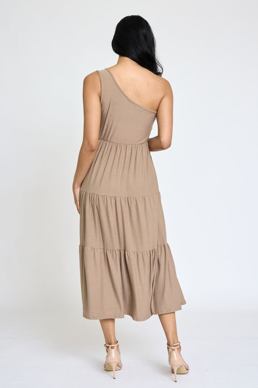 One Shoulder Ruffle Midi Dress by EG fashion | Fleurcouture