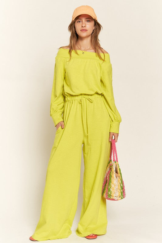 ONE SHOULDER TERRY JUMPSUIT Lime 1X by Jade By Jane | Fleurcouture