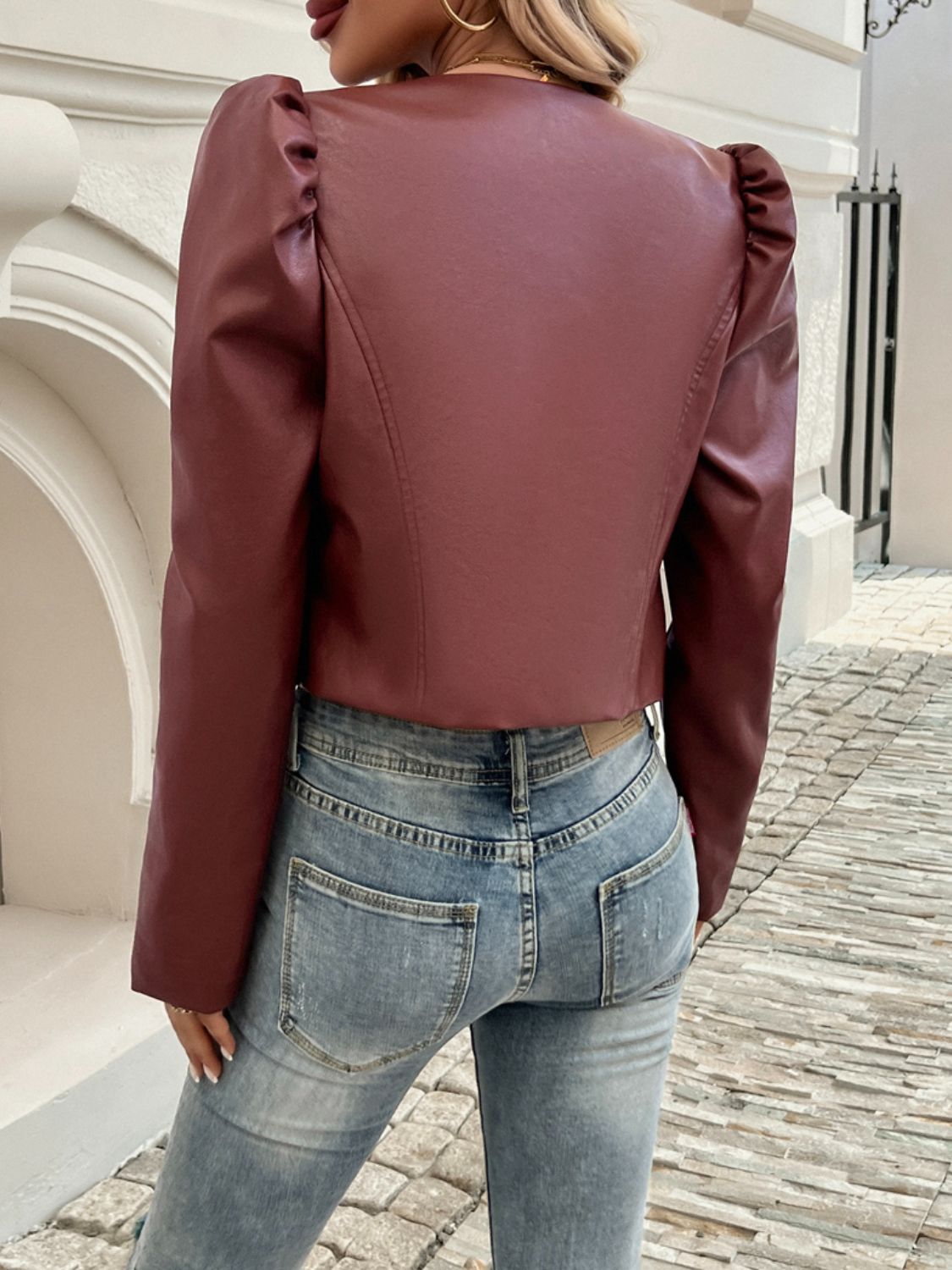 Open Front Puff Sleeve Jacket Women&