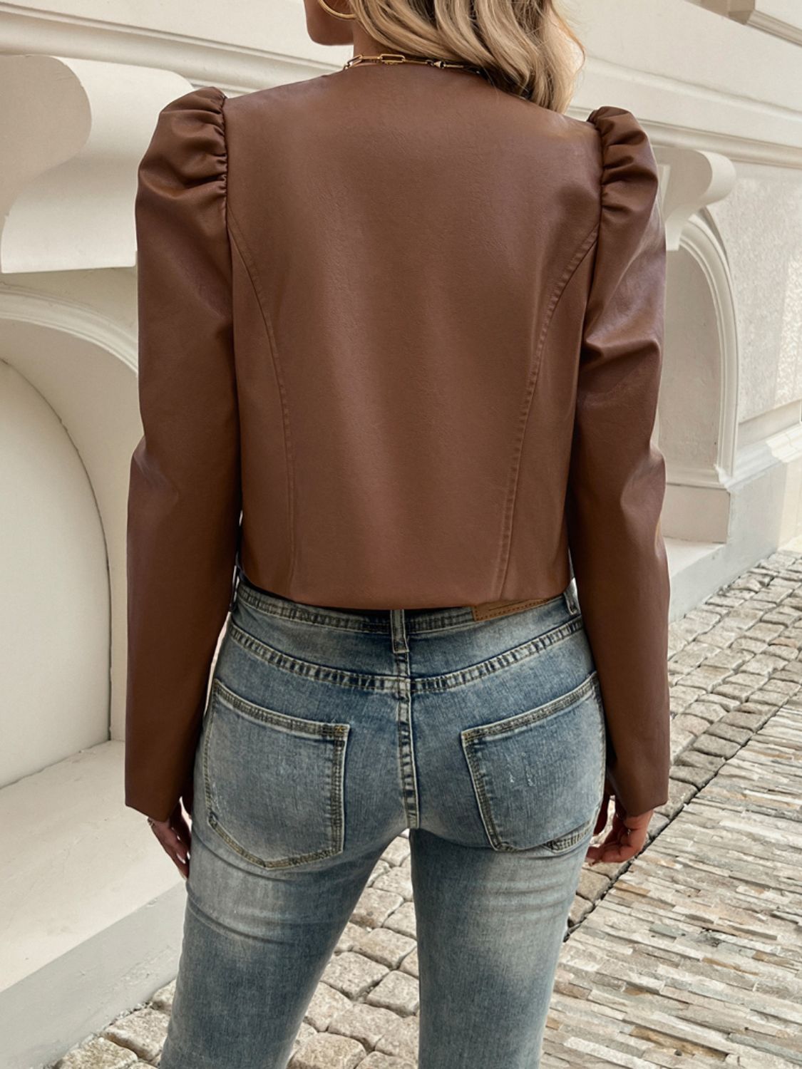 Open Front Puff Sleeve Jacket Women&