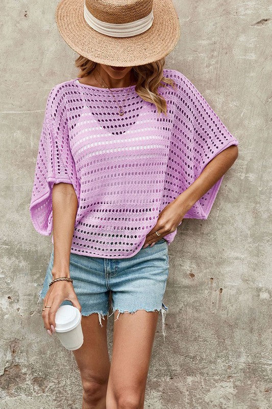 Open knit top Purple S by Miss Sparkling | Fleurcouture