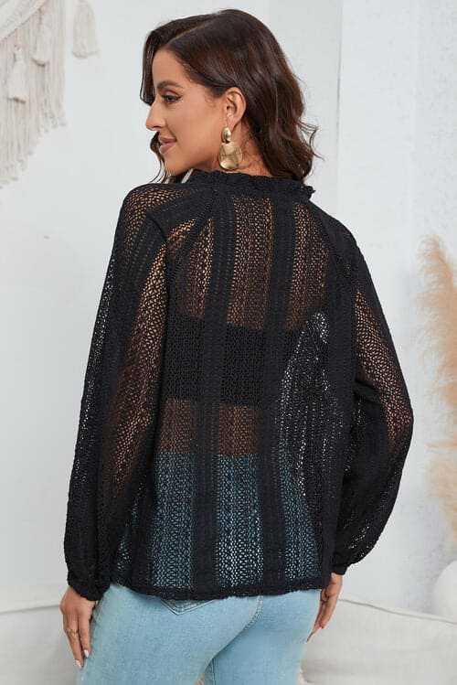 Openwork Button Up Long Sleeve Shirt by Trendsi | Fleurcouture