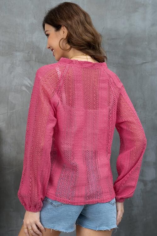 Openwork Button Up Long Sleeve Shirt by Trendsi | Fleurcouture