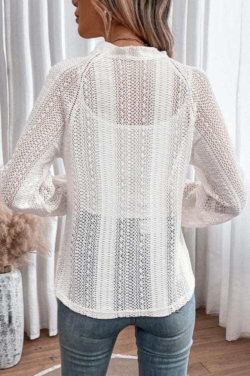 Openwork Button Up Long Sleeve Shirt by Trendsi | Fleurcouture