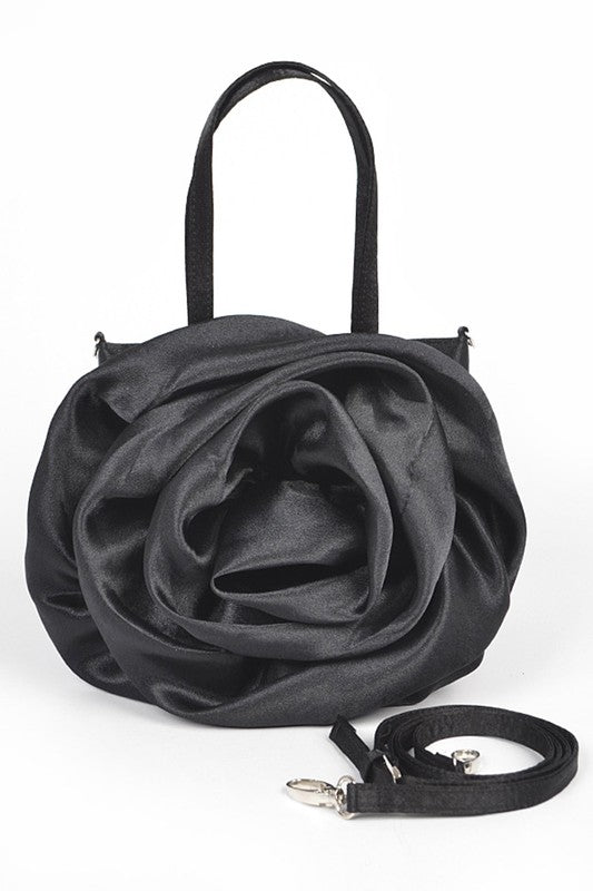 Oversize Satin Flower Top Handle Soft Clutch Black O/S by Artini Accessories | Fleurcouture