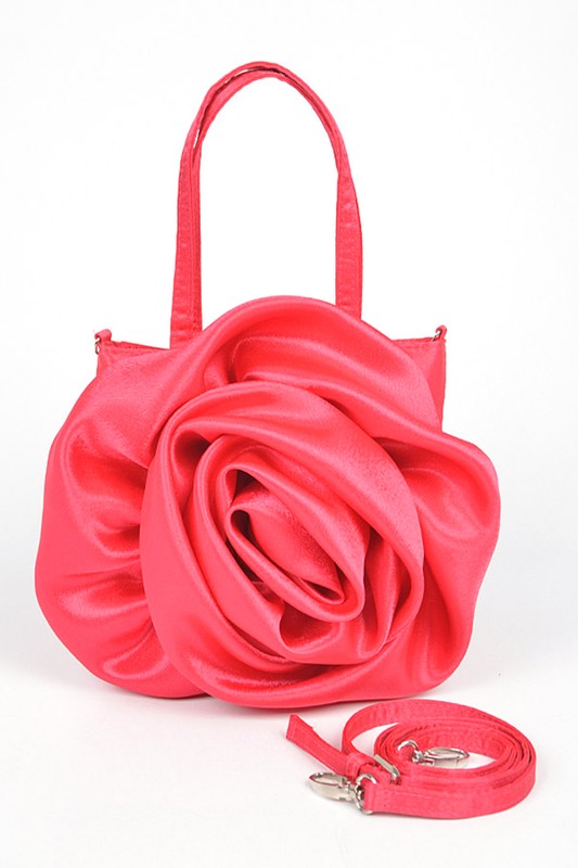 Oversize Satin Flower Top Handle Soft Clutch Fuchsia O/S by Artini Accessories | Fleurcouture